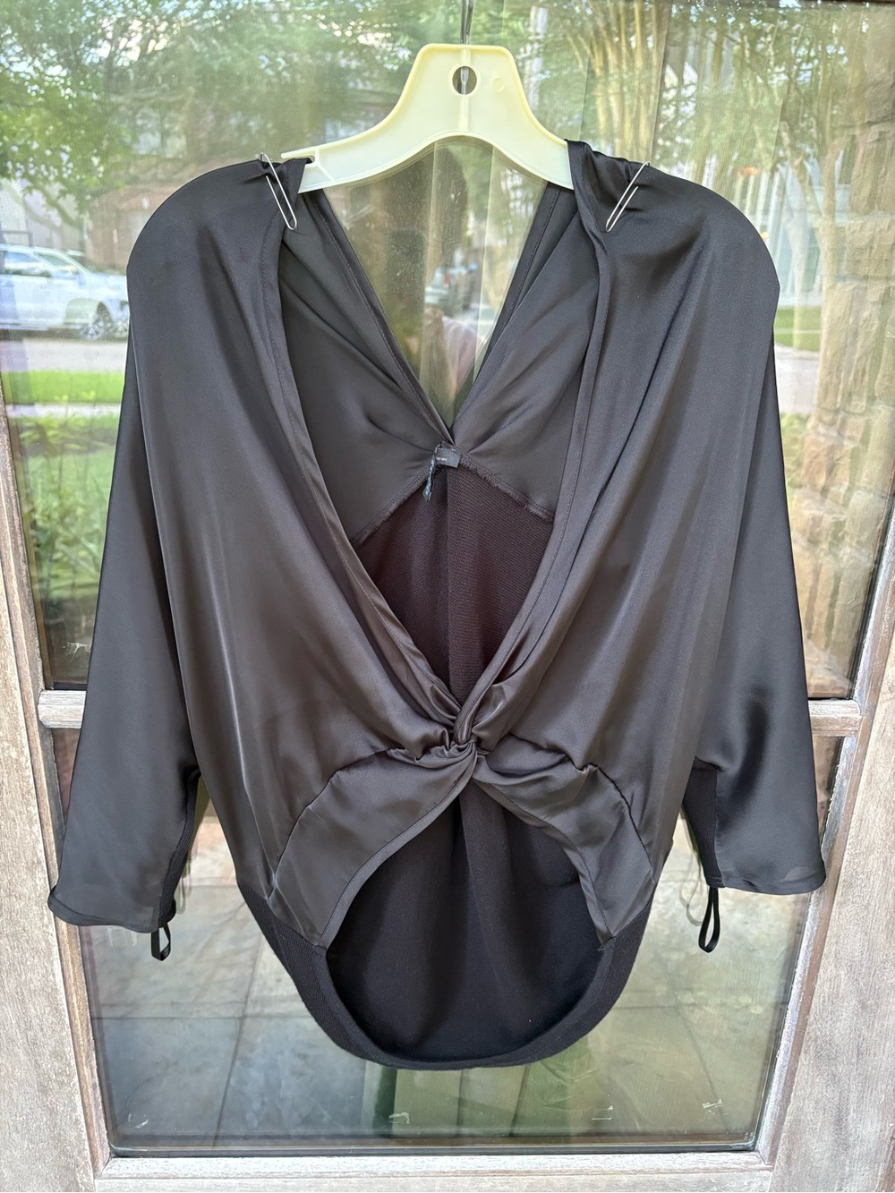Kenneth Cole Black Twist-Front Satin Blouse